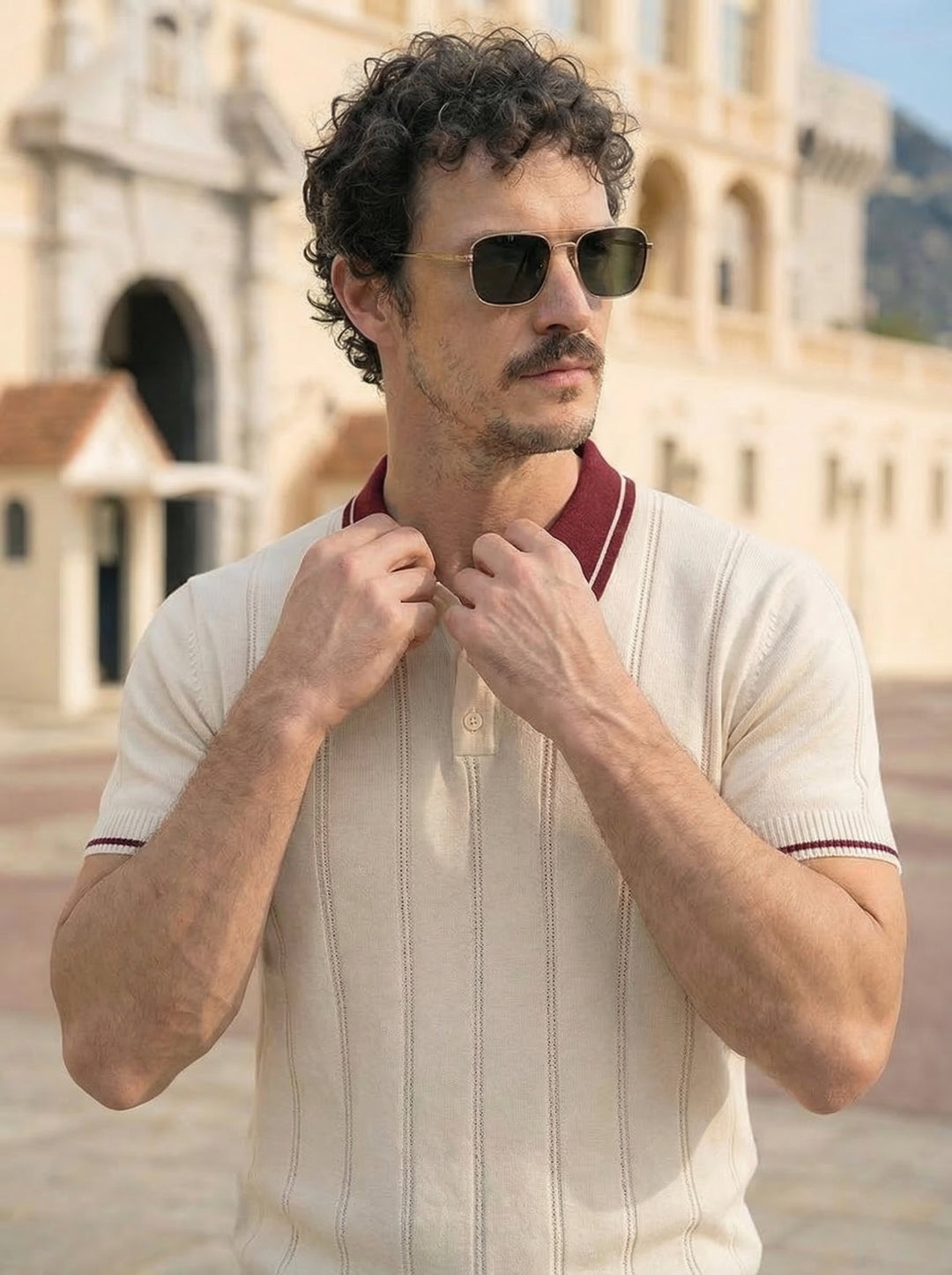 Montelvo Ribbed Knit Polo – Ivory Merlot
