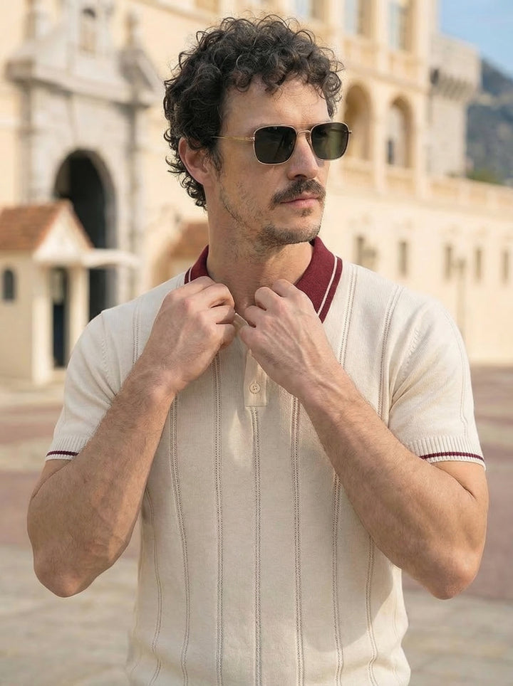 Montelvo Ribbed Knit Polo – Ivory Merlot