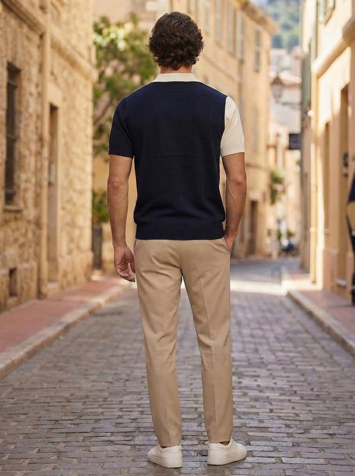 Aurevino Panel Knit Polo – Tuscan Ivory