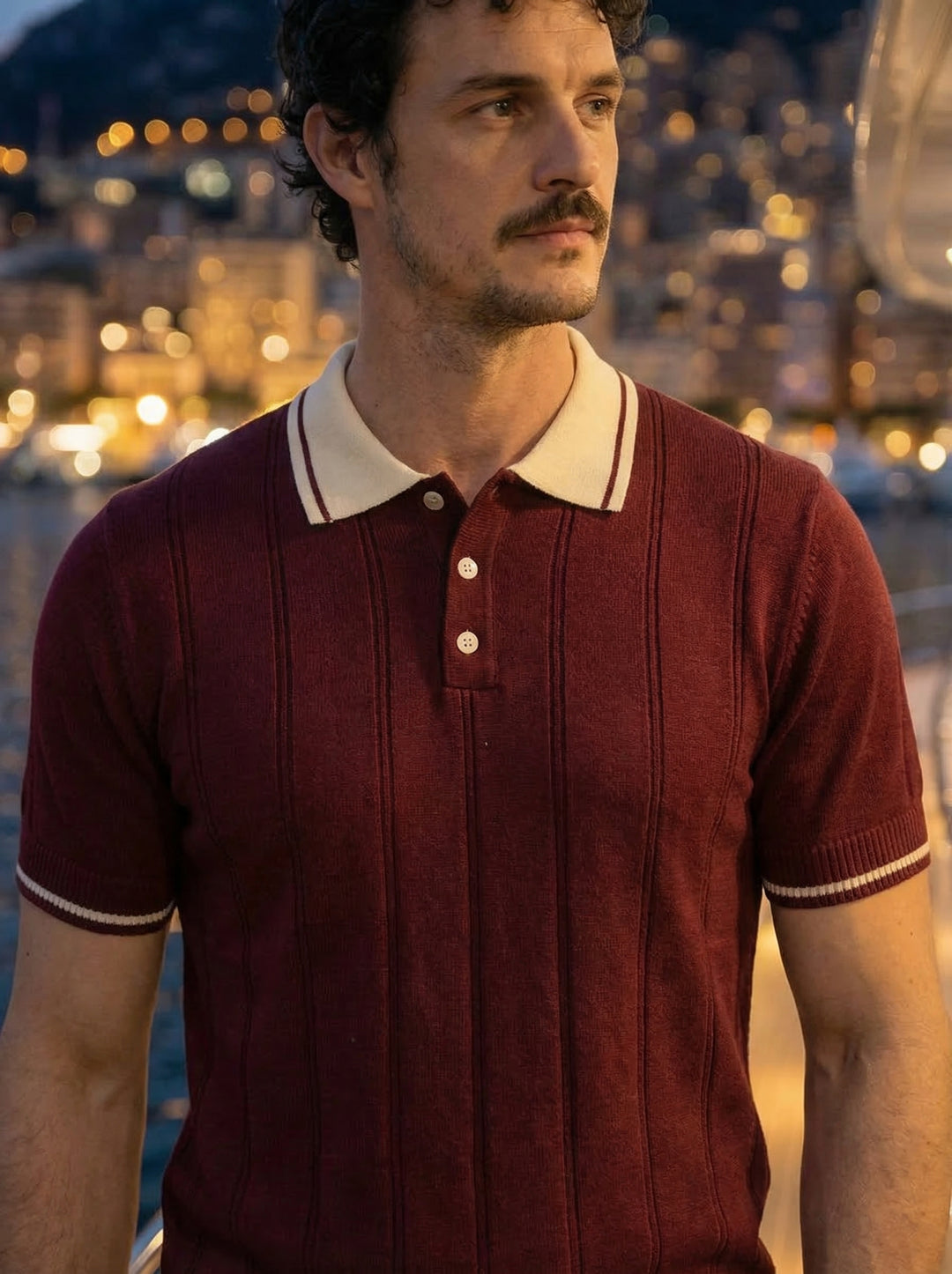 Montelvo Ribbed Knit Polo – Bordeaux Rouge