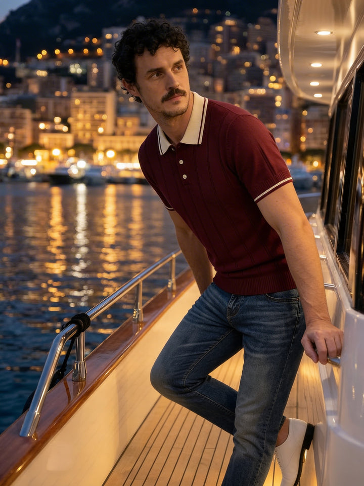 Montelvo Ribbed Knit Polo – Bordeaux Rouge