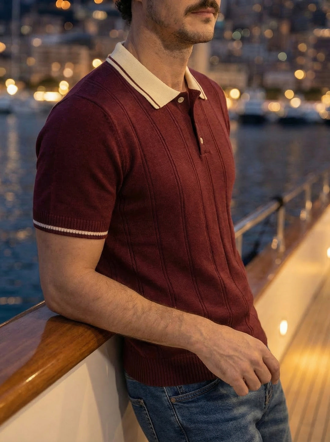 Montelvo Ribbed Knit Polo – Bordeaux Rouge