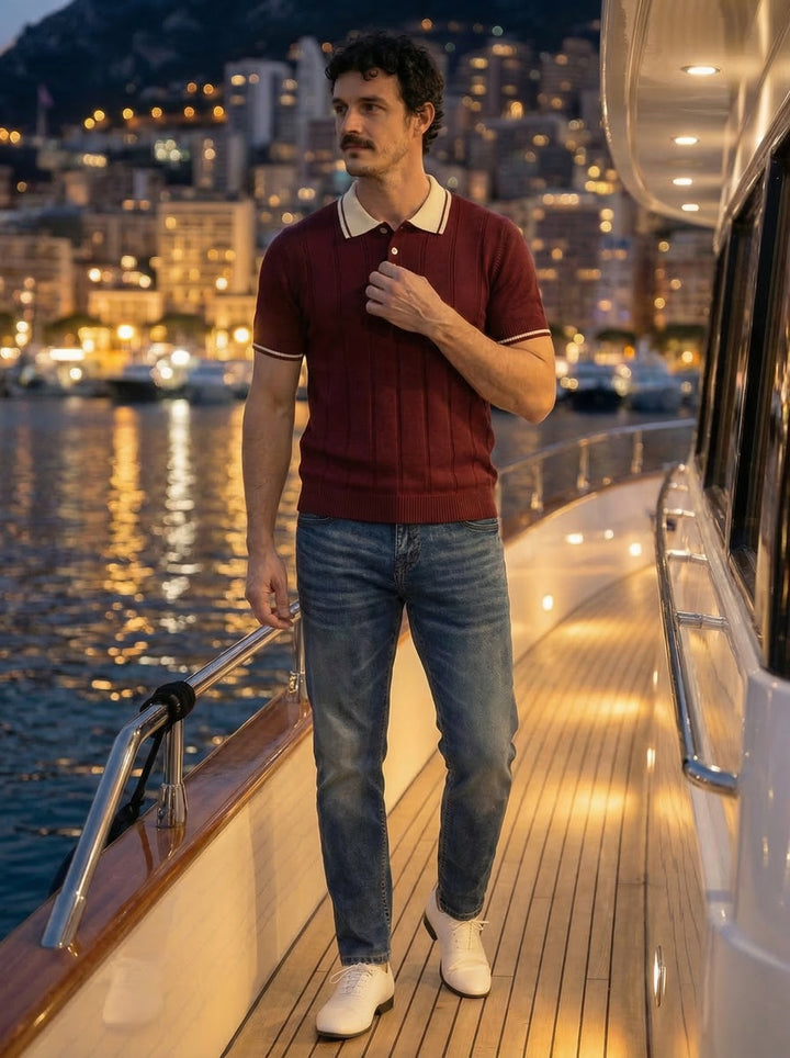 Montelvo Ribbed Knit Polo – Bordeaux Rouge
