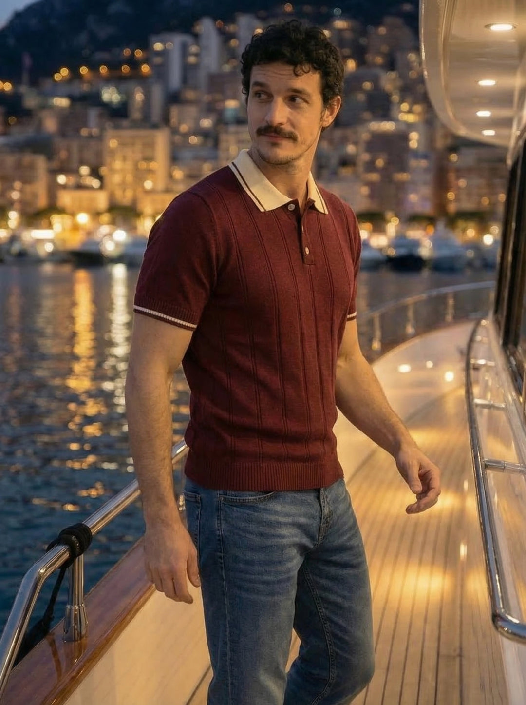 Montelvo Ribbed Knit Polo – Bordeaux Rouge