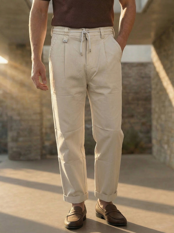 Amalfi Textured Pleated Trouser – Sand Beige