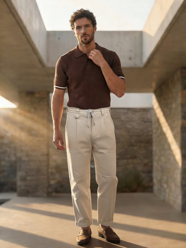 Amalfi Textured Pleated Trouser – Sand Beige