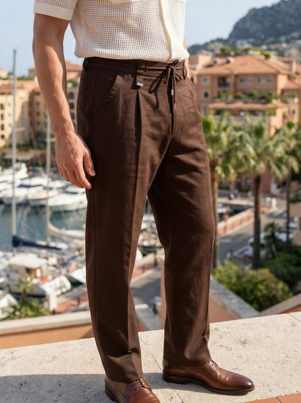 Amalfi Textured Pleated Trouser – Espresso Brown