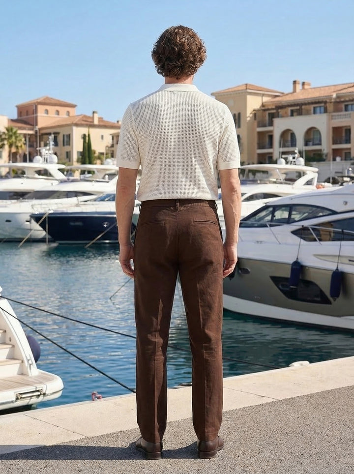 Amalfi Textured Pleated Trouser – Espresso Brown