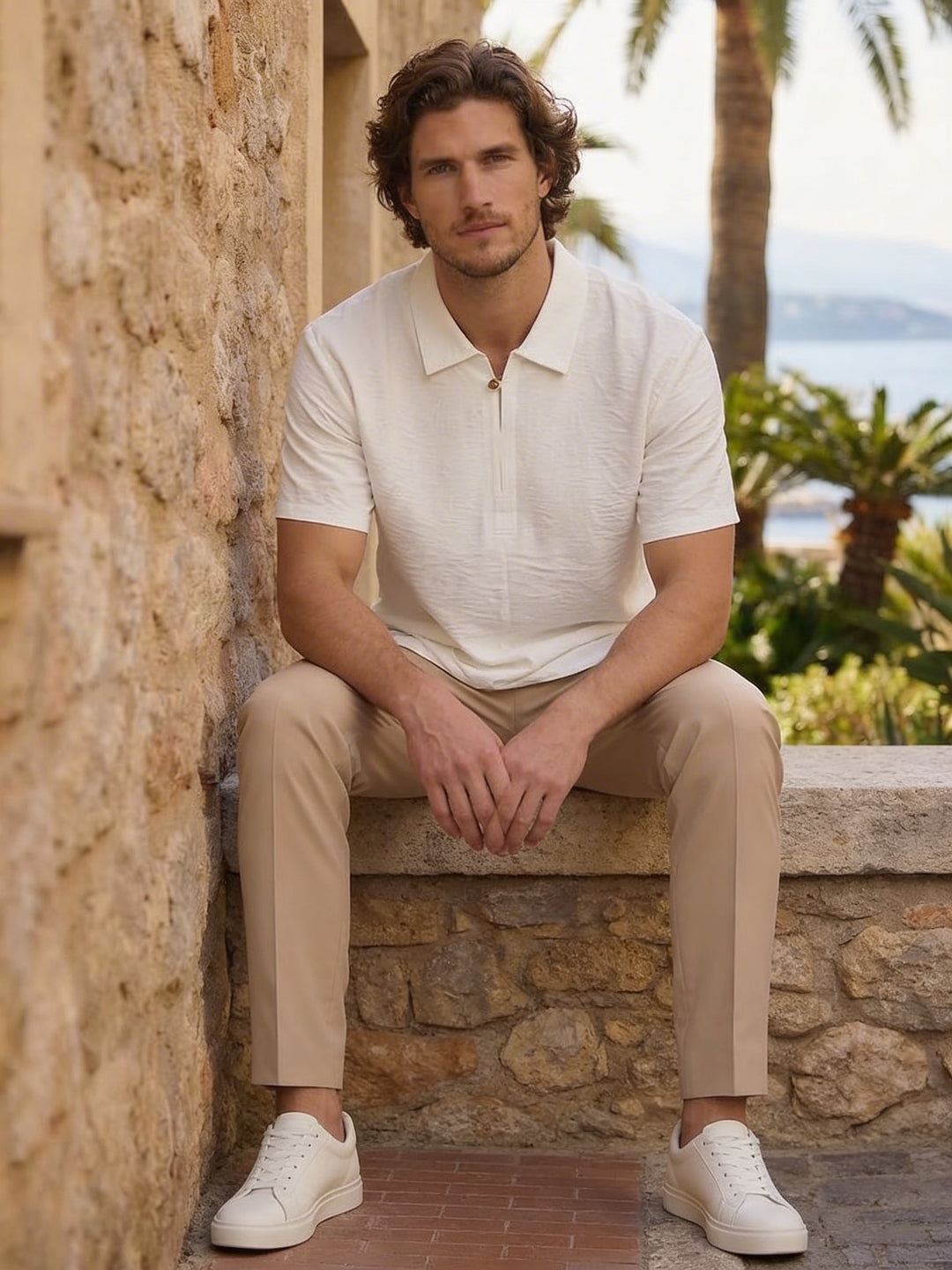 Velmori Zip Polo – Ivory Sand