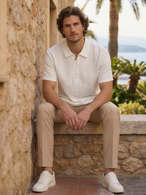 Velmori Zip Polo – Ivory Sand