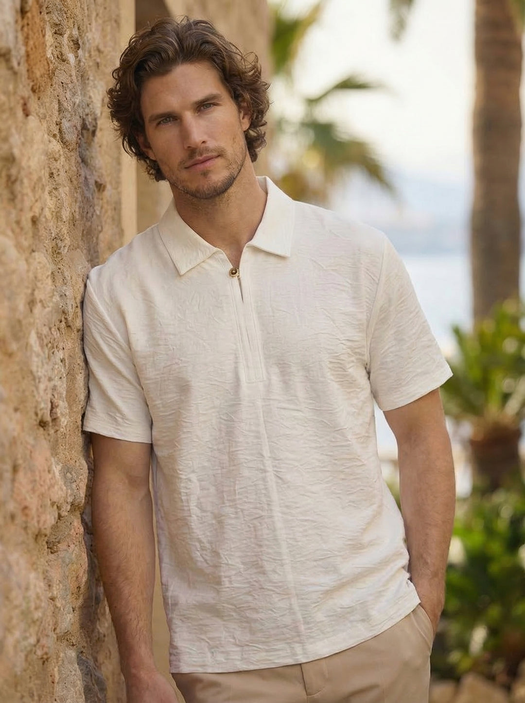 Velmori Zip Polo – Ivory Sand