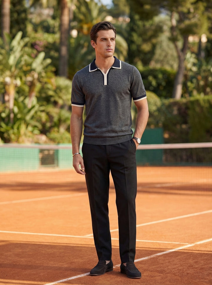 Veltrano Riviera Open Collar Knit – Graphite Court