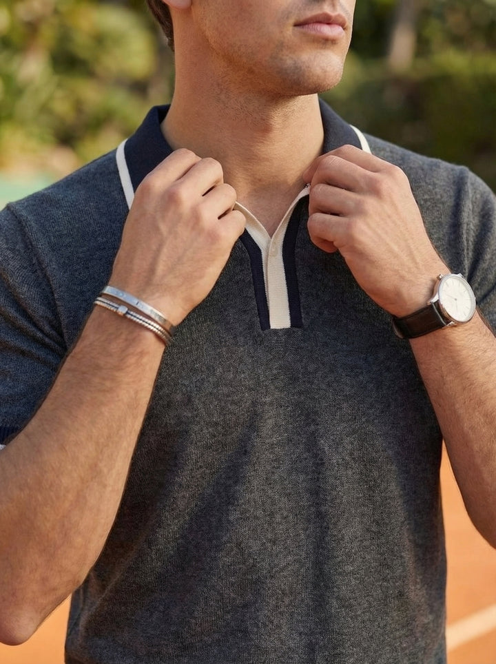 Veltrano Riviera Open Collar Knit – Graphite Court