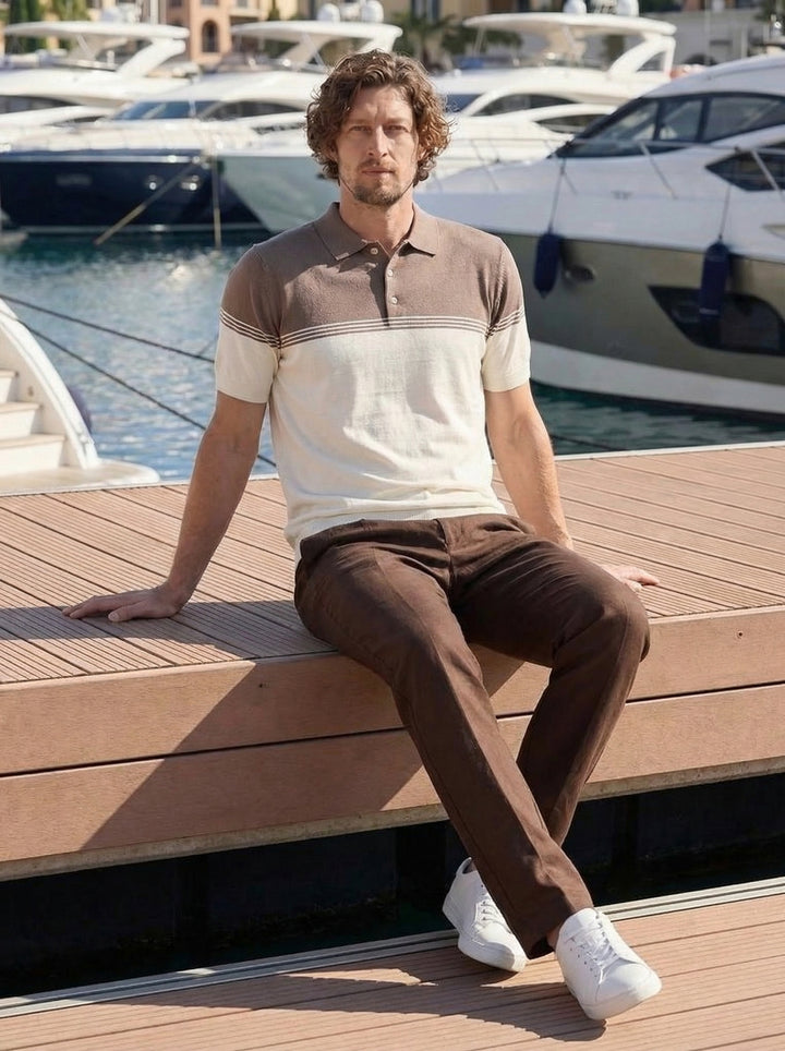 Velmorio Riviera Stripe Polo – Cocoa Drift