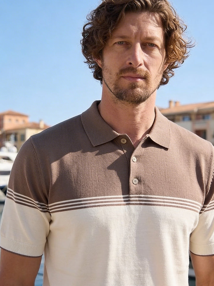 Velmorio Riviera Stripe Polo – Cocoa Drift