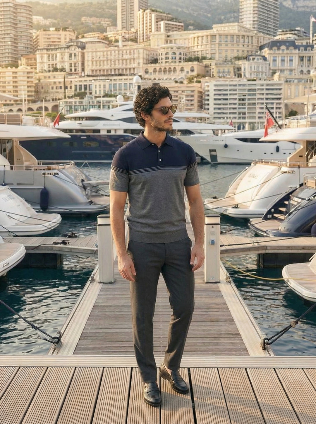 Velmorio Riviera Stripe Polo – Marina Grey