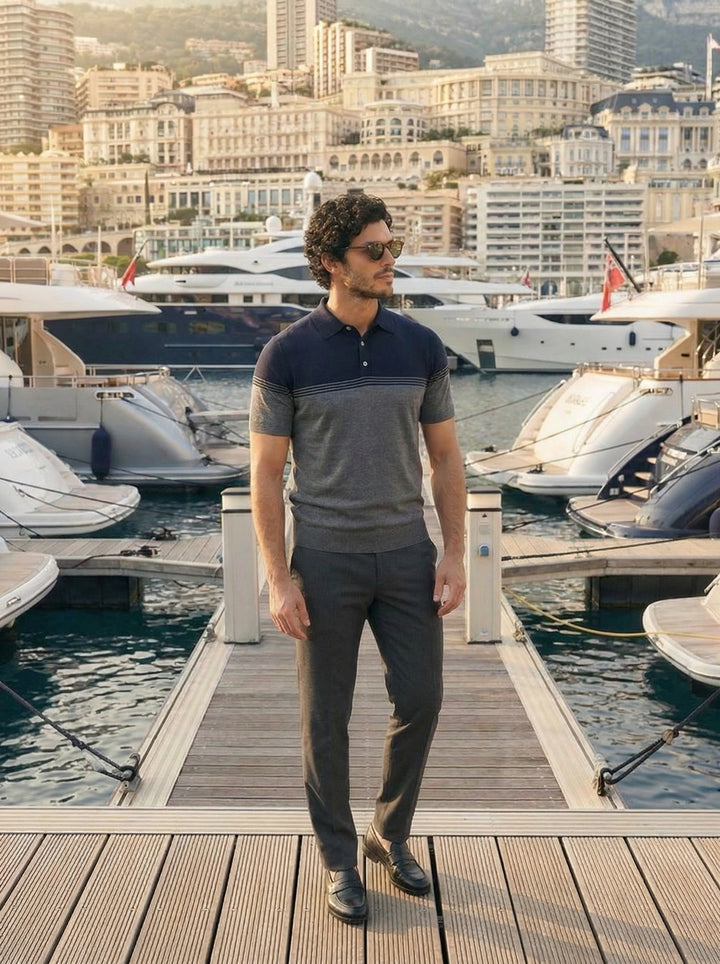 Velmorio Riviera Stripe Polo – Marina Grey