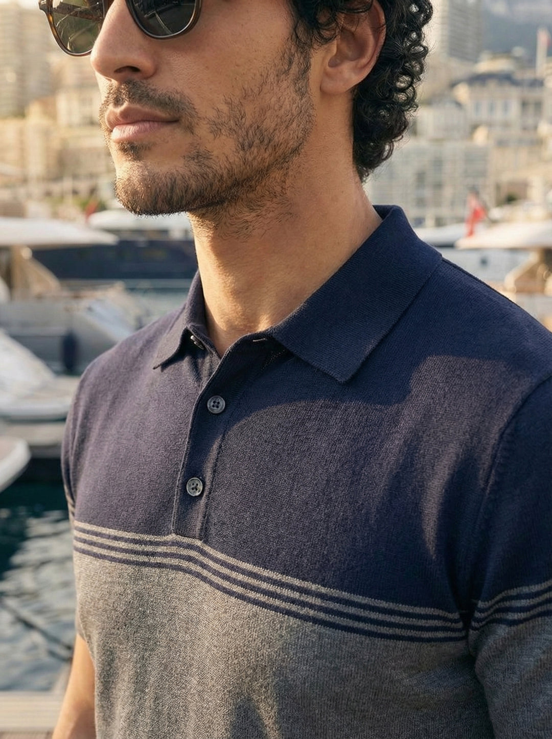 Velmorio Riviera Stripe Polo – Marina Grey