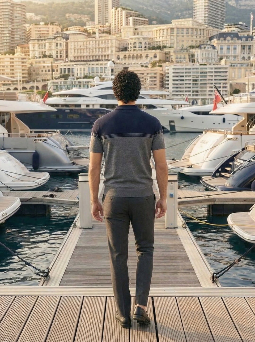 Velmorio Riviera Stripe Polo – Marina Grey