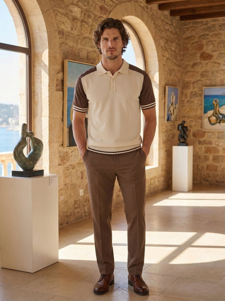 Montelique Contrast Polo Knit – Mocha Sand