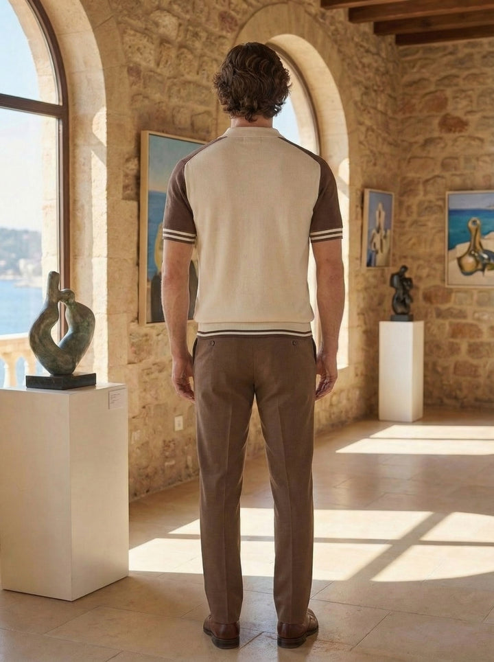 Montelique Contrast Polo Knit – Mocha Sand