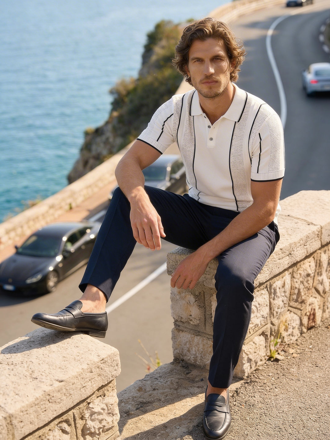 Marcelli Knit Polo – Sandstone Noir