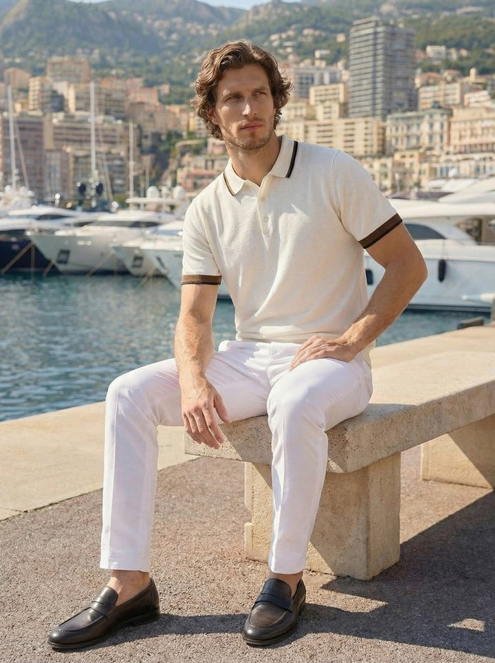 Lorvessi Riviera Knit Polo – Ivory Mocha